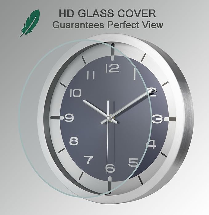 Silent Wall Clock Decorative,Analog Stainless Steel Wall Clock Battery Operated