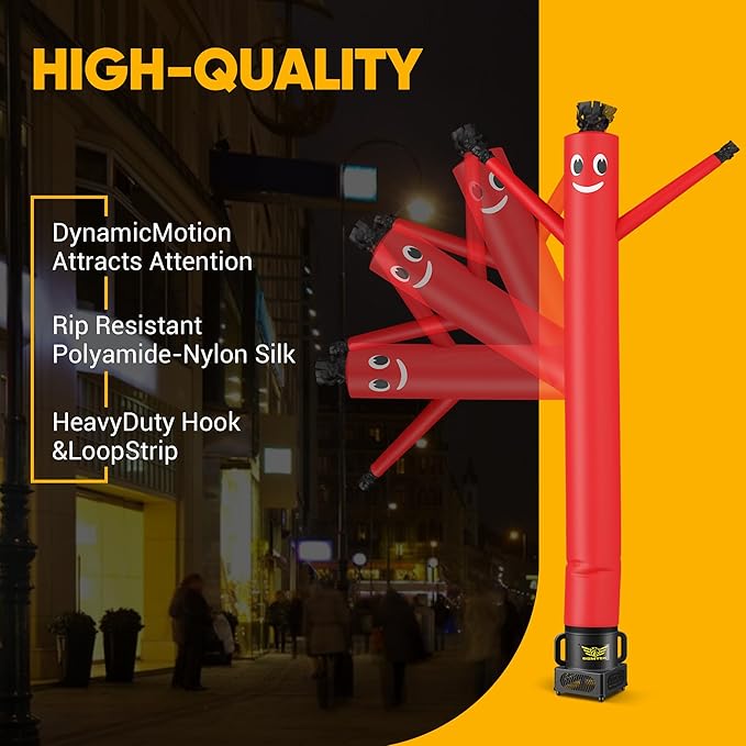 7FT Air Inflatable Waving Tube Man Set with Blower & Wheel, Air Puppet Dance Artist for Mall Opening, Amusement Park, Outdoor Decoration，Red