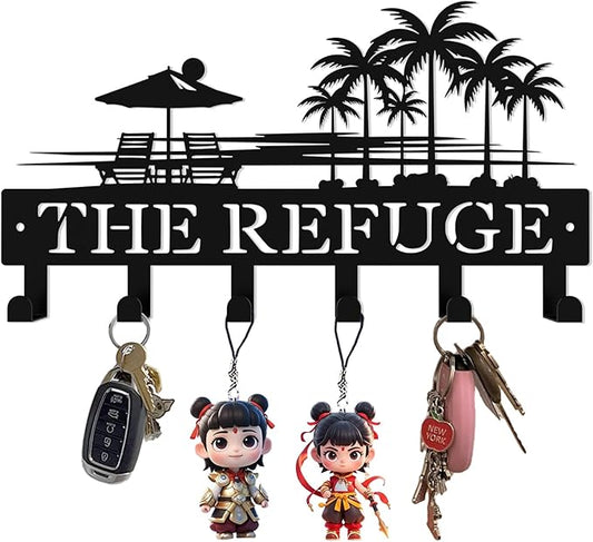 Tropical Key Hook Wall Decor,Personalized Key Holder of Palm Tree & Beach Lounge Chair Design,Stylish Key Holder Wall Mounted for Hallway,Front Door,Entryway