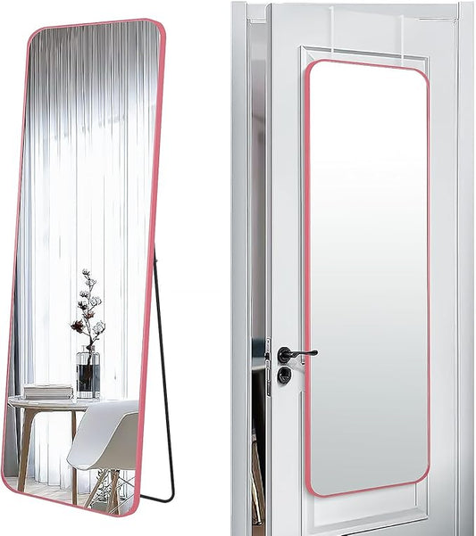 57x20 Door Hanging Full Length Mirror, Floor Stand (Height 5.7ft just Body in1.3ft) Wall Mounted Metal Frame Rectangle Dressing Mirrors for Bedroom Room 57 inch Pink Rose Gold