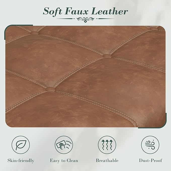 Apicizon 51” Bench with Storage, Upholstered Tufted Button Bedroom Bench with Storage, Faux Leather Ottoman Bench for Bedroom, Living Room, Entryway, Yellow Brown