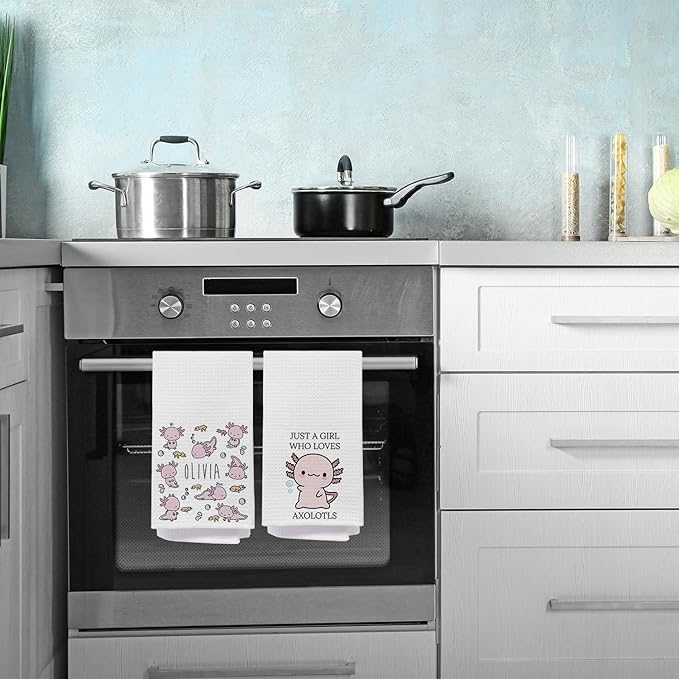 Axolotl Lover Gifts Bathroom Hand Towels, Kids Bathroom Decor, Cute Pink Axolotls Kitchen Towels, Animal Lover Gifts Dish Tea Towel, 16x24 Inch Set of 2