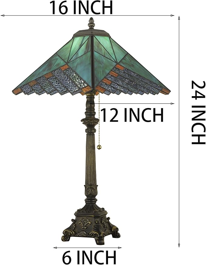 Tiffany Table Lamps Deep Blue Stained Glass Rhombus Checkered Style Mission Desk Lamp 12X12X24 Inch Bronze Resin Base