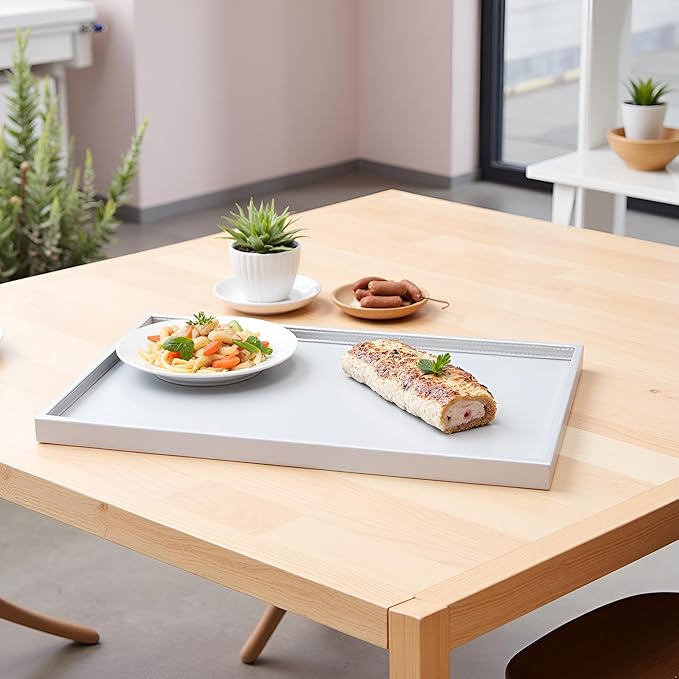 25 * 15 inches High-End Light Luxury Leather Rectangle Oversized Service Tray for Ottoman Tray, Coffee, Food, Family Dinner, Picnic, Party Essentials (Beige, 25 * 15 inch)