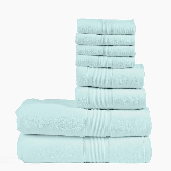 Luzia 8 Piece Bathroom Towel Set - 100% Turkish Cotton, Premium Quality - 2 Bath Towels 2 Hand Towels and 4 Washcloths (Sea Foam/Aqua/Mint/Glacier Green)