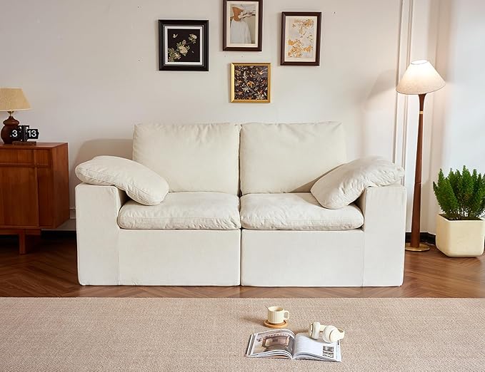 Cloud Couch Boneless Loveseat, 78” Modular Sectional Sofas for Living Room, Comfy Deep Seats, No Assembly, Bedroom, Dorm, Apartment, Beige