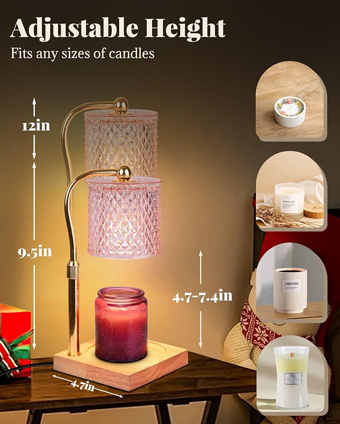 Candle Warmer Lamp with Timer Dimmer Adjustable Height, White Elephant Gifts for Women, House Warming New Home Decor Gifts for Mom, Electric Wax Warmer for Jar Candles, Pink