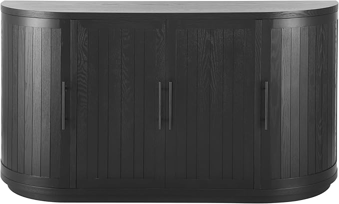 Christopher Knight Home Tian Modern Wooden Kitchen Sideboard Cabinet with Metal Handles, Living Room Storage Cabinet with Shelves, Spacious Dining Room Cupboard with 4 Doors, Curved Form, Black