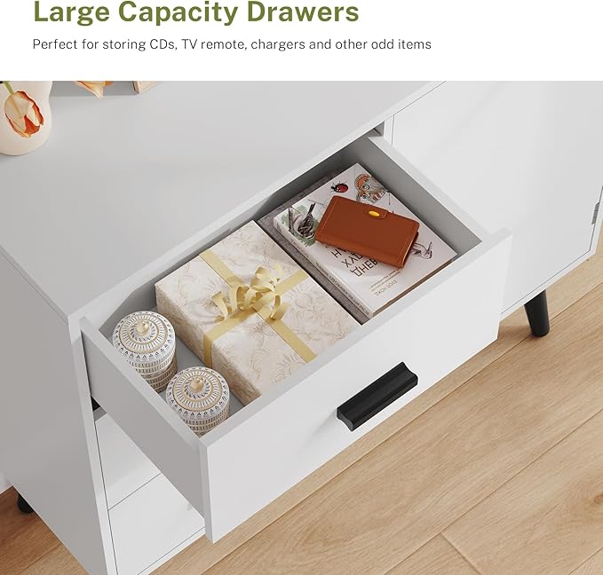 Iwell Storage Cabinet with 3 Drawers, Sideboard Buffet Cabinet with Adjustable Shelf, Freestanding Floor Storage Unit for Living Room, Entryway, Home Office, White