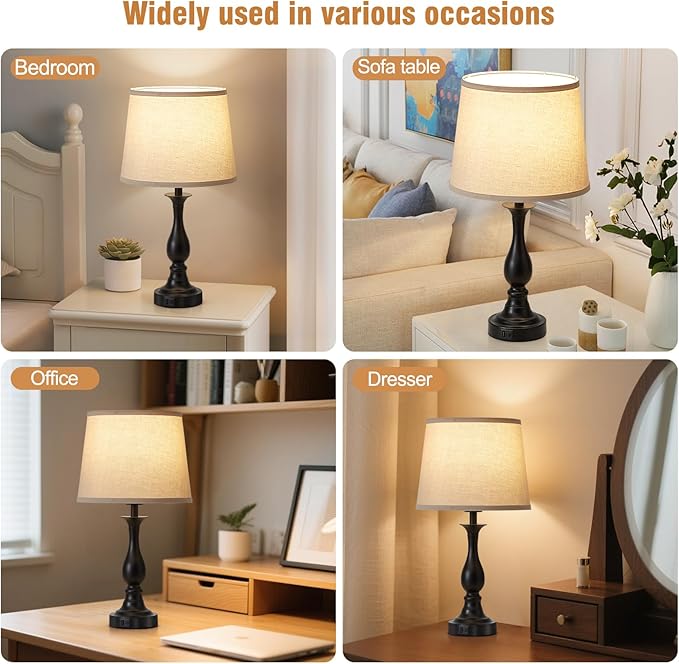 Bedside Table Lamp Touch Control Bedroom Lamps with USB A and C Charging Port 3 Way Dimmable Touch Lamps for Nightstand Living Room Bedroom Dorm Home Office Reading, Set of 2