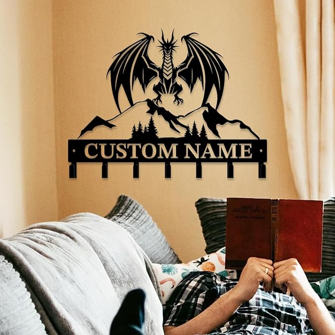 Personalized Evil Dragons Keys Hooks,Custom Name Metal Dragons Art Keys Hooks,Metal Dragons Lover Wall Home Storage Decorative Keys Hooks,Key Holder Hooks for Wall (Style D)