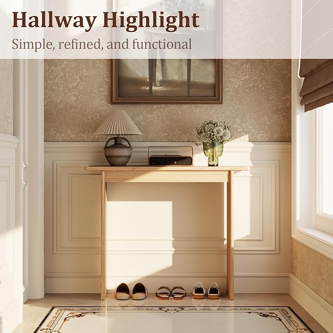 AQIMUELE Wood Console Table for Entryway, Mid Century Modern Console Table, Natrual Sofa Table for Living Room, Hall Way, Natrual Color