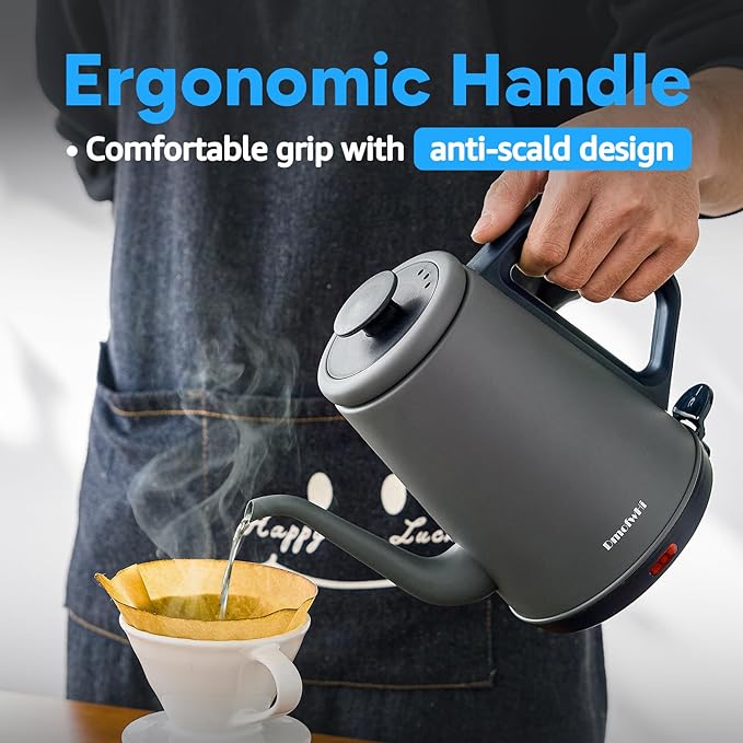 DmofwHi Gooseneck Electric Kettle(1.0L),1000W Electric Tea Kettle of 304 Stainless Steel,Auto Shut off,Water Kettle for Coffee and Tea-Grey