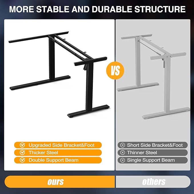 51" Reversiable L-Shaped Electric Standing Desk Adjustable Height Gaming Stand Up Corner Desk Sit Stand Home Office Computer Desk with Splice Board,Black Top