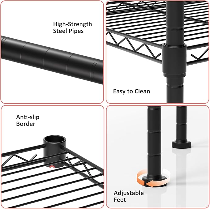 5 Tier Shelving Unit, 176 LBS Per Shelf Height Adjustable Narrow Storage Shelves, Heavy Duty Metal Garage Metal Shelves for Kitchen, Restaurant, Pantry, Laundry, 23"x 13.4"x 59", Black