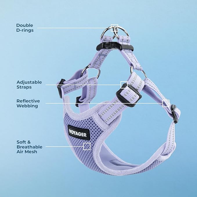 Best Pet Supplies Voyager Adjustable Dog Vest Harness Breathable No Pull Harness for Small, Medium, Large Dogs, Heavy Duty Harness, Easy Step-in, Reflective Stripes - Lavender, XS (Chest: 13-16")
