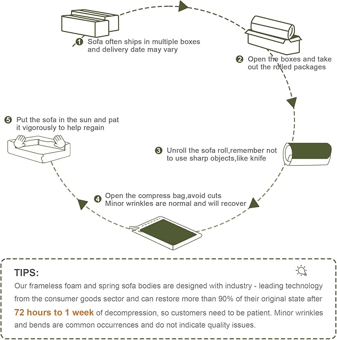 116" Modern Compressed Boneless Couch, 3 Seater Sectional Couches for Living Room, Green Corduroy Cloud Modular Sectional Sofa, Comfy Memory Foam, Extra Deep, Sofas para Sala, No Assembly