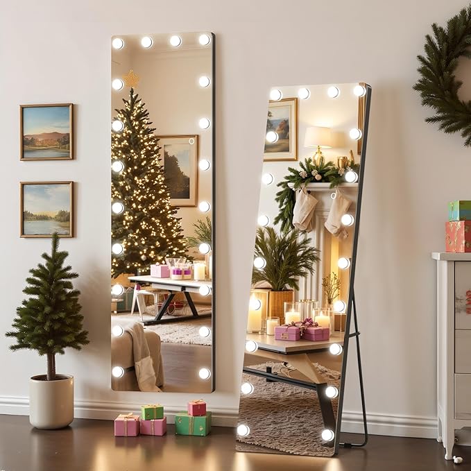 Kosmonia 62x20 Hollywood Full Length Mirror with Light, 20 Dimmable Bulbs & 3 Color Smart Touch Control, Distortion Free, Tempered Glass & Shatter Proof Film, Safe Full Body Mirrors with Stand