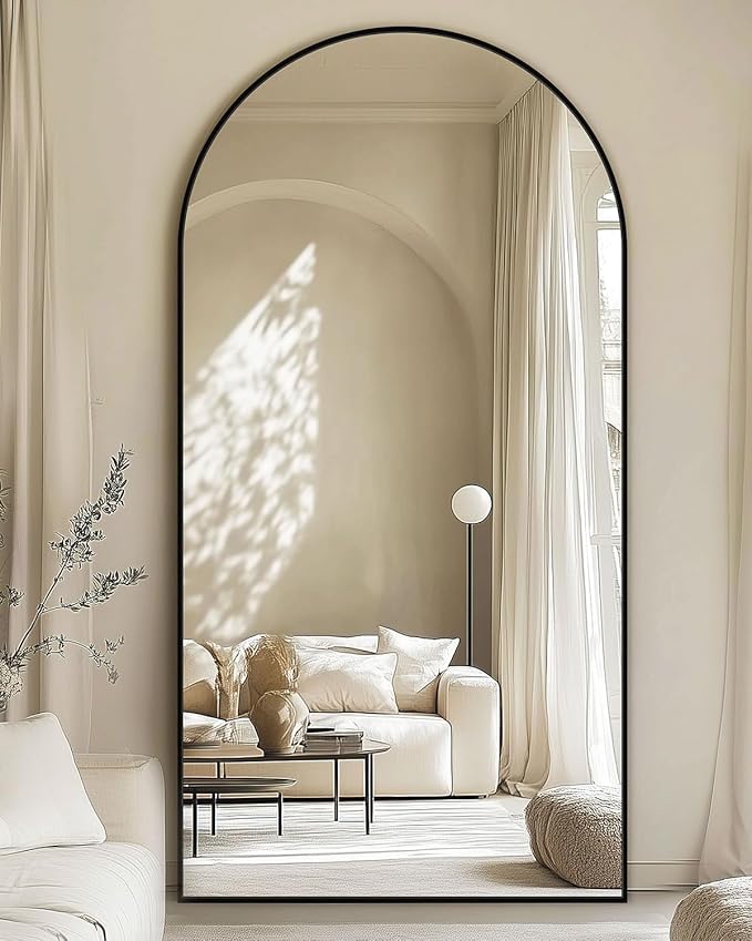 Full Length Mirror, 77"x38" Oversized Floor Mirror with Stand, Hanging or Leaning Full Body Mirrors Mirror for Bedroom, Living Room, Cloakroom, Arch, Black