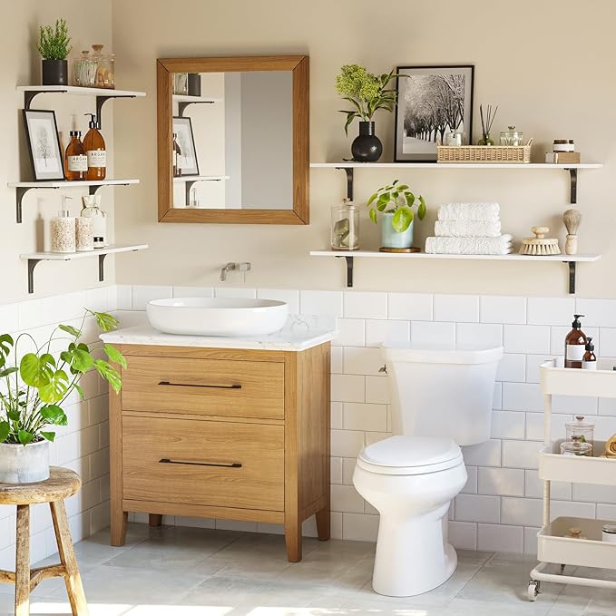 DINZI LVJ Long Wall Shelves, 47.3Inch Wall Mounted Shelves Set of 2, Extra Large Wall Storage Ledges with Sturdy Metal Brackets for Living Room, Bathroom, Bedroom, Kitchen, White