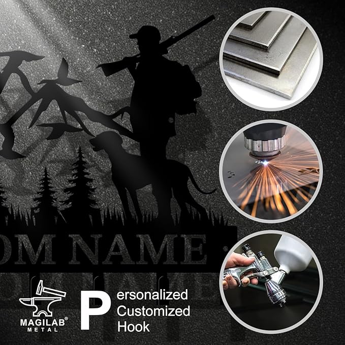 Personalized Custom Name Hunting Deer Wall Key Hooks,Metal Hunting Art Clothes Hooks,Metal Hunting Wall Home Storage Decorative,Hunter For Front Door, Hallway, Kitchen, Bedroom,Keys,Hats (Style E)