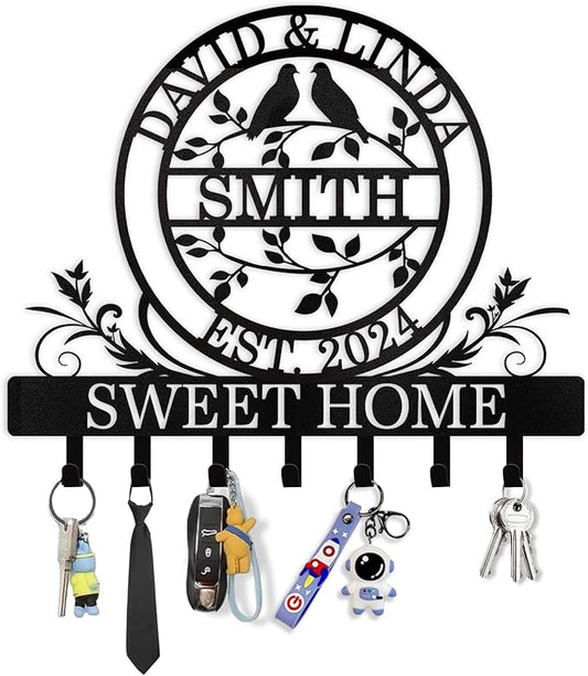 Key Holder for Wall, Personalized Couple's Name Key Rack Coat Rack, Metal Key Holder Wall Mount for Housewarming Gifts, Key Hook Wall Hanging Bedroom Hallway Decor