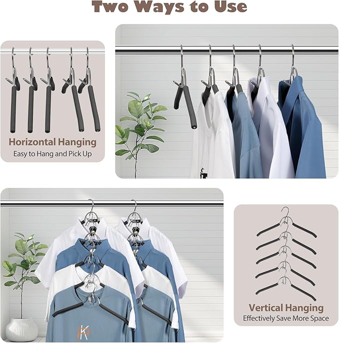 VWV Hangers, Space Saving Hanger, Heavy-Duty Stainless Steel Sweater and Shirt Hanger, Wardrobe Organizer (Black, 10 Pack)