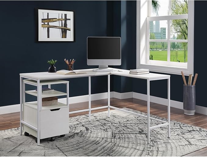 OSP Home Furnishings Contempo L-Shaped Desk, White