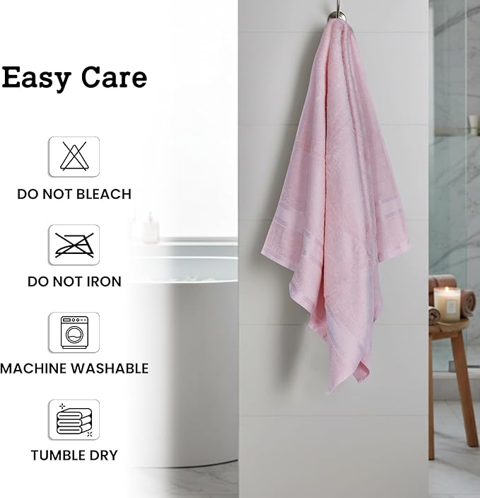 Casa Lino Blush Pink Bath Towels Set of 4 (54" x 27") - Large Bathroom Towel Set - 100% Cotton Towels for Bathroom - Highly Absorbent & Quick Dry Bath Towel Multipack - New Apartment Essentials