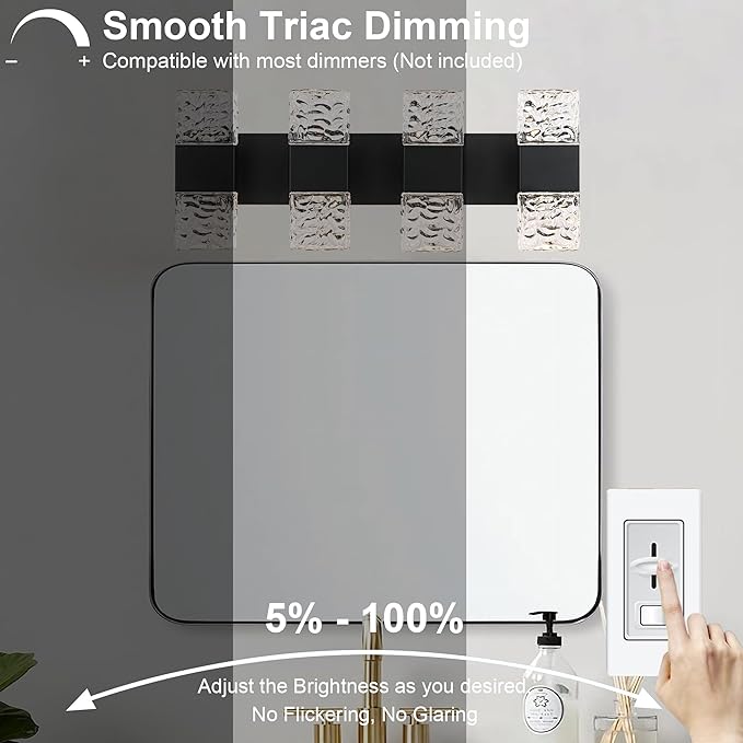 MELUCEE LED Bathroom Vanity Light 32W Crystal Vanity Light Bar 23.6 in Modern Black Bathroom Light Fixtures Crystal Wall Sconce for Bath Powder Room Entryway, 3000K Warm Lighting