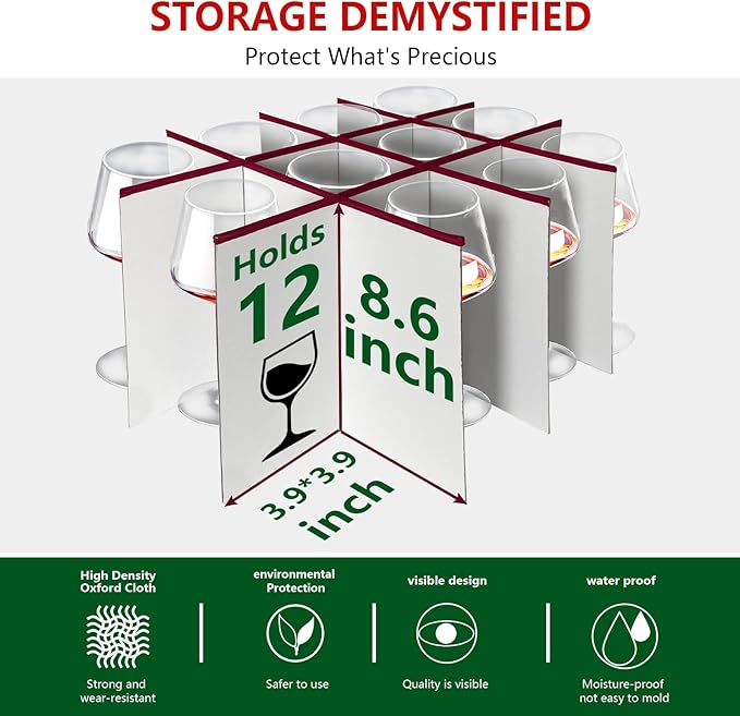 VERONLY Christmas Stemware Storage Cases with Dividers- Holds 24 Wine Glass Storage or Crystal Glassware Containers, China Storage Containers with 2 Handles and Lable Window -Set of 2 Black