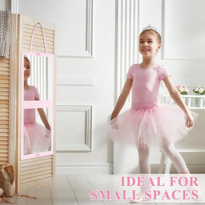 Foldable Travel Portable Full Length Mirror, Dance Bag Hanging Mirror Full Body Mirror for Dance, Camping, Travel, Dance Competition Must Haves Backstage Folding Hanging Mirror (Pink, 24*11 Inch)