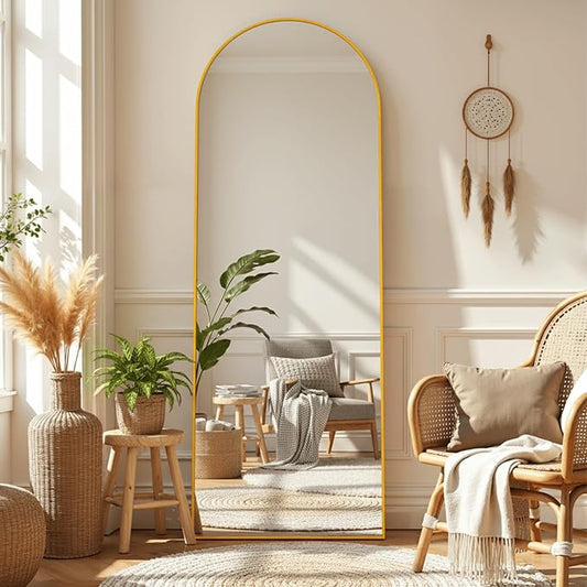 Arched Mirror Full Length, 59"x16" Body Mirrors with Shatter-Proof Glass, Mirror Full Length for Home Decor, Arch Aluminum Frame Mirrors for Bedroom Bathroom, Gold