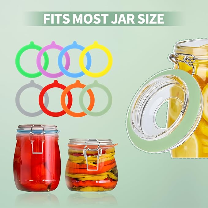 8PCS Rubber Seals for Glass Jars, Airtight Silicone Replacement Gasket,Food-Grade Silicone Gaskets(3.75" Diameter,Fits Mason Jars),Leakproof, Airtight Rings for Food Storage,Canning(8 colors)