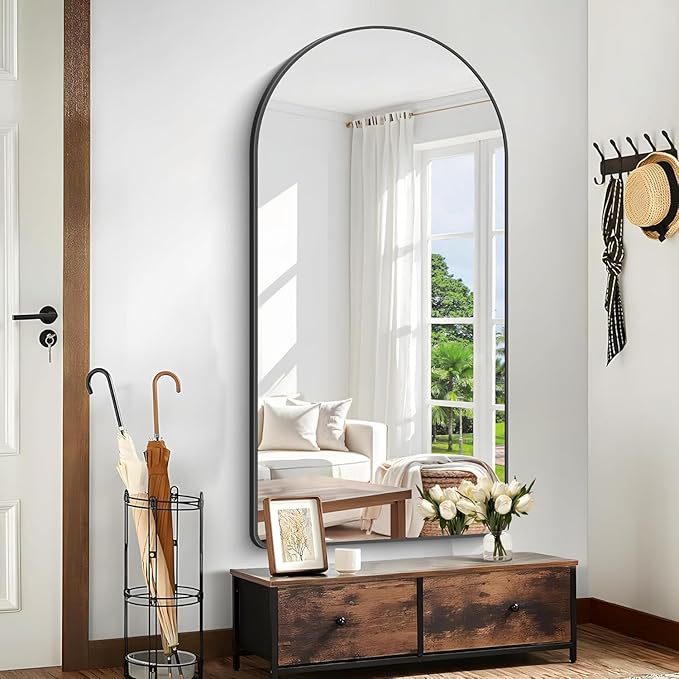 Arched Bathroom Mirror, 55"x36" Black Arched Mirror for Bathroom, Wall Mounted Mirror, Black Vanity Wall Mirror w/Metal Frame for Bedroom, Entryway, Living Room, Hanging or Leaning Against Wall