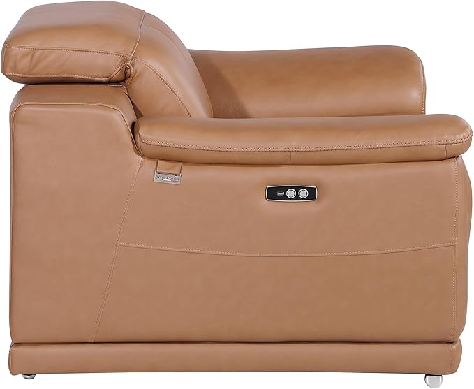 Blackjack Furniture Venice Top Grain Italian Leather Power Recliner Chair with Adjustable Headrest Modern Luxury Seating for Living Room Lounge, Cognac
