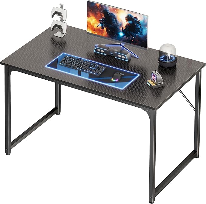 PRAISUN 40 X 24 Inch Computer Desk with Deeper Desktop, Gaming Office Writing Work Desk for Home Office, Study, Bedroom, Work from Home Desk, Metal Frame, Black