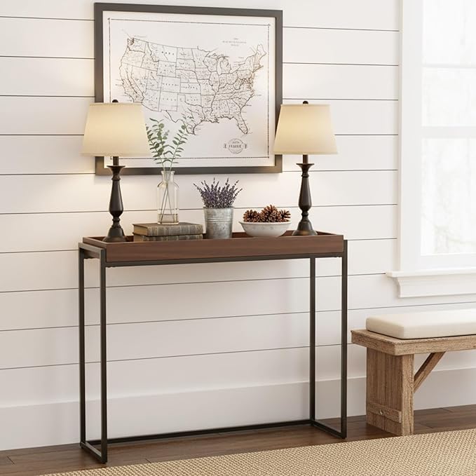 Narrow Console Table Solid Wood, Slim Entryway Table with Storage Groove, Farmhouse Small Sofa Table Behind Couch for Hallway, Living Room, Foyer(Brown 11.8" W,63" Lx31.5 H)