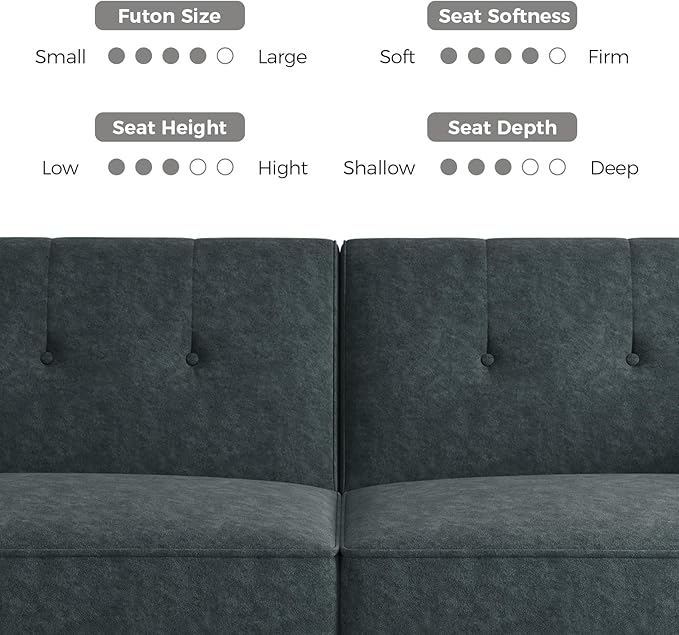 89” Futon Sofa Bed, Comfy Futon Couch Bed with 2 Square Pillows,Convertible Sleeper Sofa with Adjustable Backrest& Armrests, Modern Loveseat Sleeper for Living Room,Velvet Fabric Dark Gray