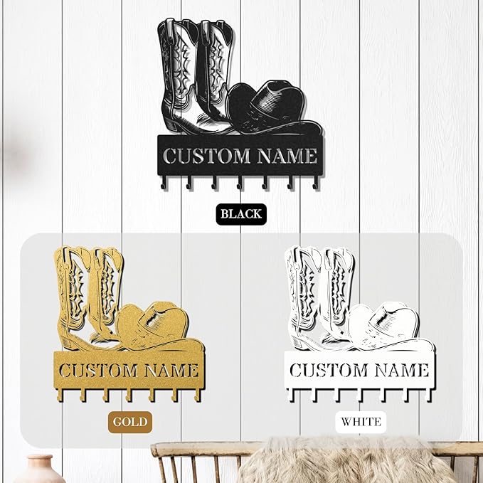 Personalized Key Holder for Wall, Custom Metal Cowboy Key Hooks with Name, Meta Jacket Holder Hooks Organizer Rack, Jacket Hanger Decor for Kitchen, Entryway, Hallway, Office, Doorway