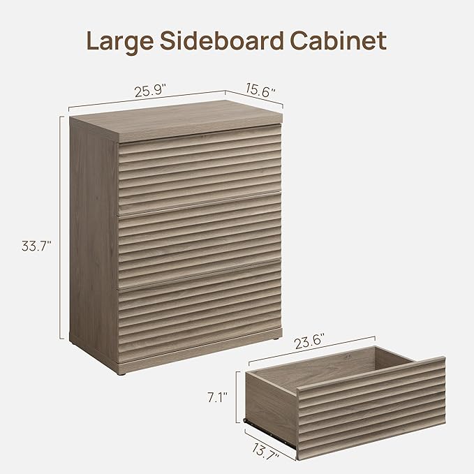 SICOTAS Sideboard Buffet Liquor Cabinet with Storage, Modern Fluted Credenza Coffee Bar Storage Cabinet with Larger Drawers, Mid Century Media Console Table for Living Room Kitchen Hallway (3 Pieces)