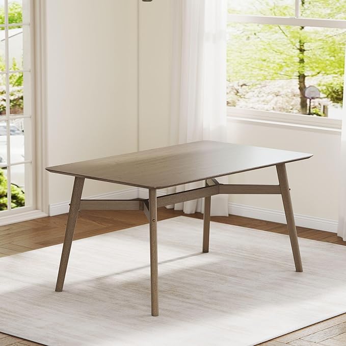 VESCASA 59" L Wood Rectangle Dining Table for 4, Rectangle Kitchen Table for 6 with 4 Solid Wood Legs for Dining Room, Kitchen, Restaurant, Smokey Taupe