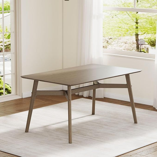 VESCASA 59" L Wood Rectangle Dining Table for 4, Rectangle Kitchen Table for 6 with 4 Solid Wood Legs for Dining Room, Kitchen, Restaurant, Smokey Taupe