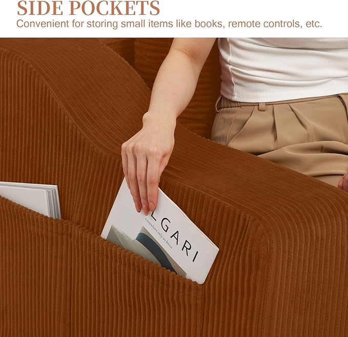 MeMoreCool Convertible Sofa Bed, Pull Out Loveseat Sofa Sleeper Couch for Bedroom Living Room Lounge, 2 in 1 Small Couch Bed with Pillow, Foldable Love Seat Futon Corduroy Orange