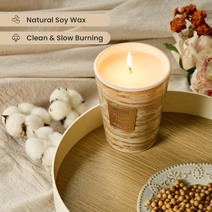 M&SENSE Tobacco Vanilla Scented Soy Candle, 3 Wick Highly Scented 14.1 Oz 80H, Aromatherapy Christmas Gift for Women and Men