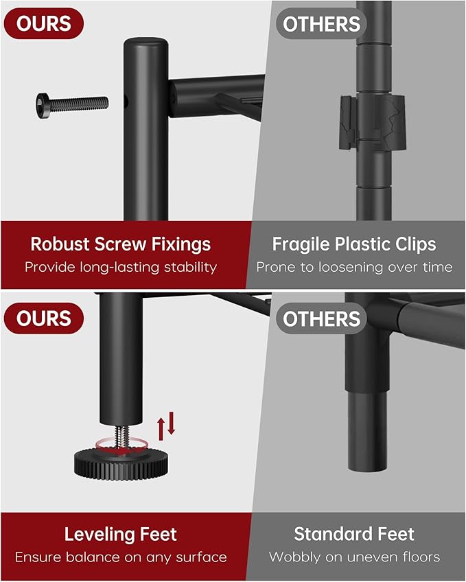 2-Pack Storage Shelves - 3-Tier Metal Wire Shelf Organizer, Slim Shelf Rack with Adjustable Feet for Laundry Room, Kitchen, Garage Organization, 18.2" x 12.3" x 30.4", Black