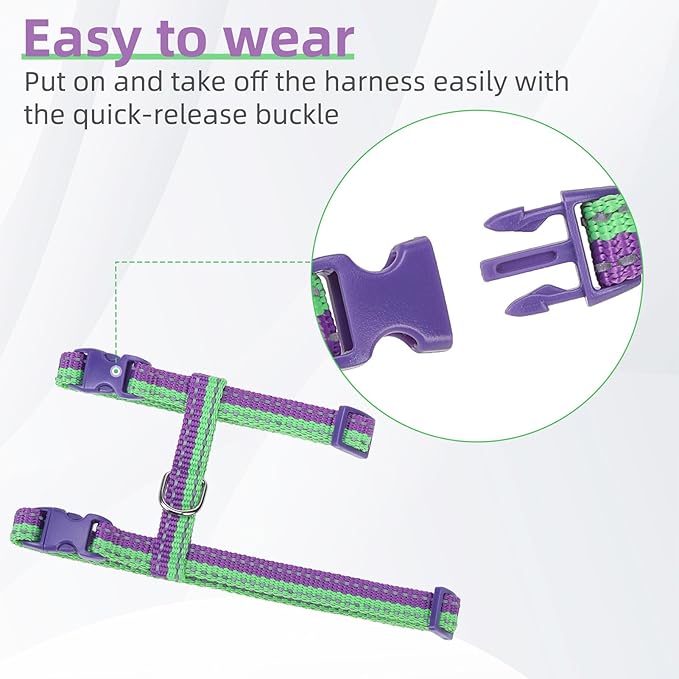 PUPTECK Adjustable Cat Harness and Leash Set Escape Proof Kitten Strap Collar for Walking Travel, Purple Green