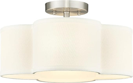 Semi Flush Mount 4-Light 14Inch Ceiling Lights with Fabric Shade in Quatrefoil Shape, Brushed Nickel for Nursery, Hallway, Bedroom, Kitchen - AD-22007-4SF-SN