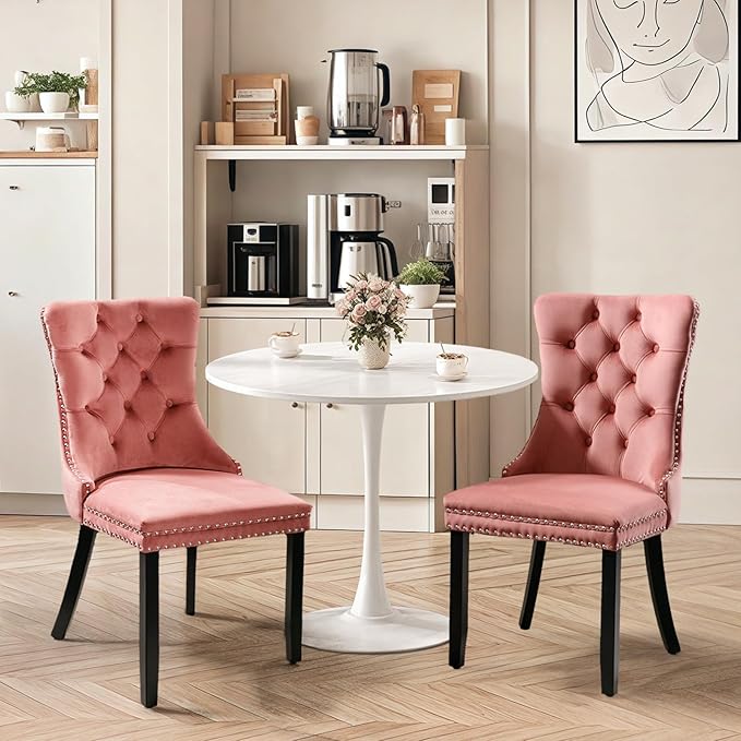 SoarFlash Kitchen Table and Chairs for 2, 24" Dining Table Set for 2 with Velvet Upholstered Chairs, 3 Piece Round Kitchen Table Set, Dining Room Table Set for Small Space, Apartment