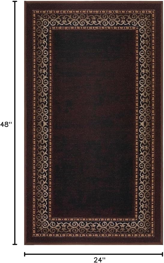 Antep Rugs Alfombras Bordered Modern 2x4 Non-Slip (Non-Skid) Low Pile Rubber Backing Kitchen Area Rug (Brown, 2'3" x 4')